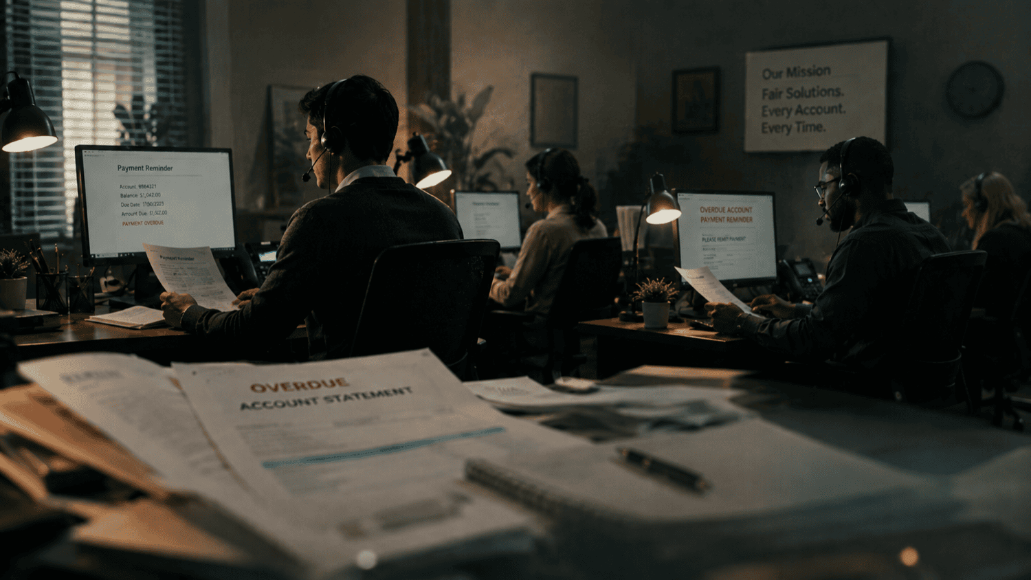 Debt collection service team handling account enquiries