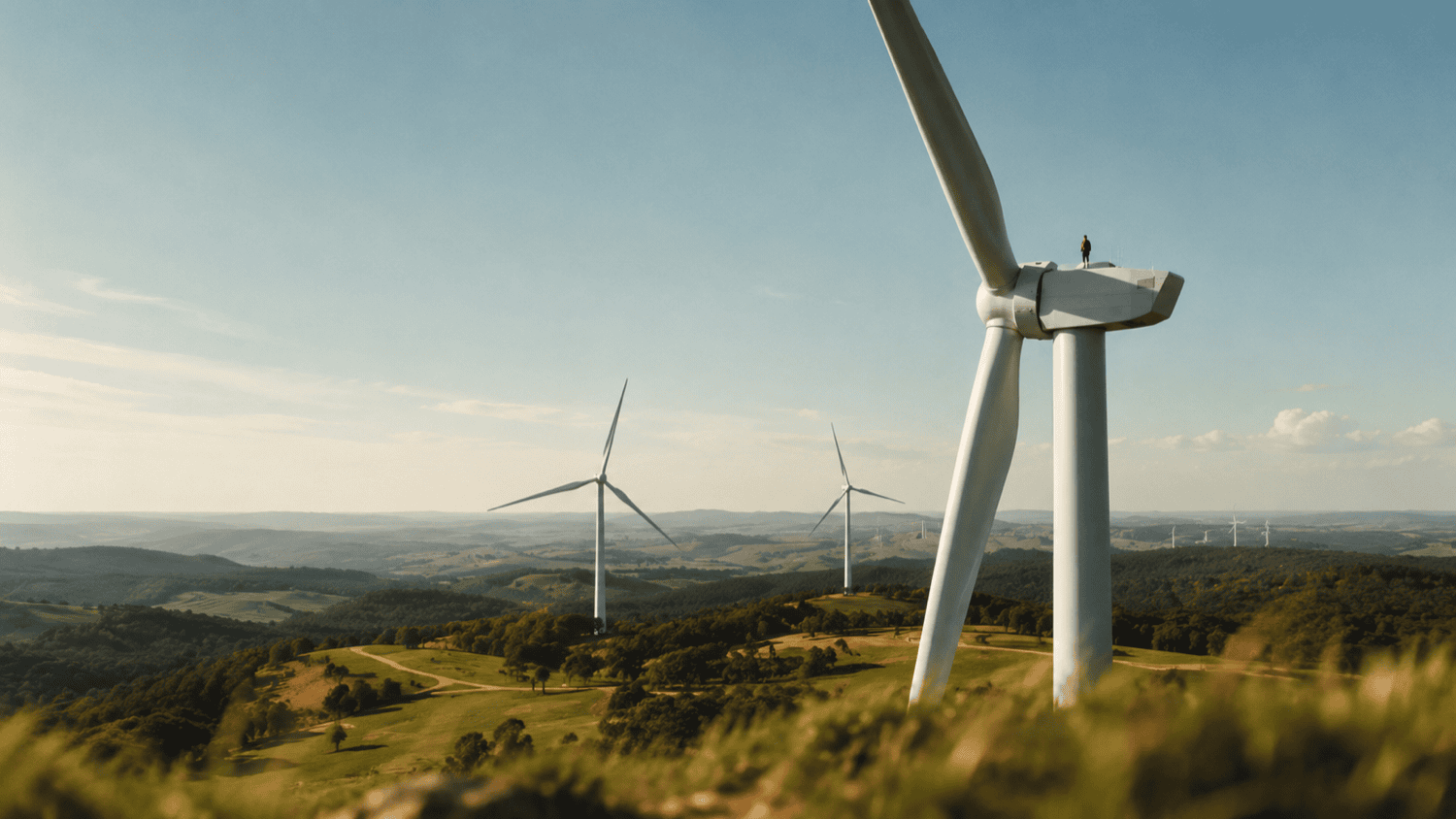 Wind turbines at a renewable energy site